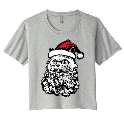 Cat Santa Claus Hat Christmas Women's Crop Top Tee