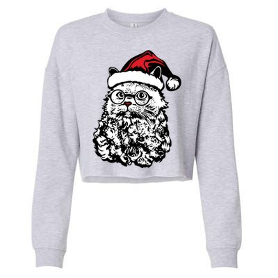 Cat Santa Claus Hat Christmas Cropped Pullover Crew