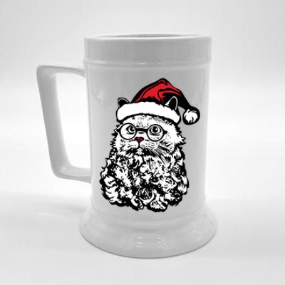 Cat Santa Claus Hat Christmas Beer Stein