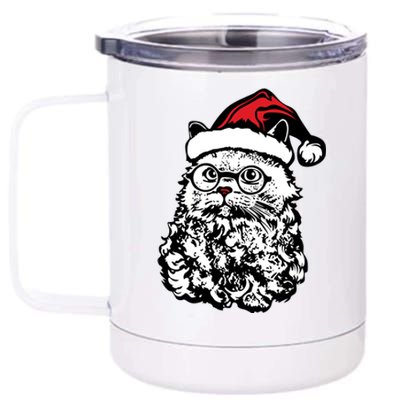 Cat Santa Claus Hat Christmas 12 oz Stainless Steel Tumbler Cup