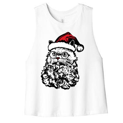 Cat Santa Claus Hat Christmas Women's Racerback Cropped Tank