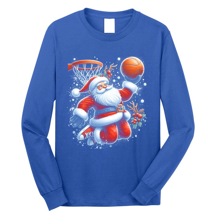 Christmas Santa Claus Basketball Funny Pajama Xmas Gift Long Sleeve Shirt