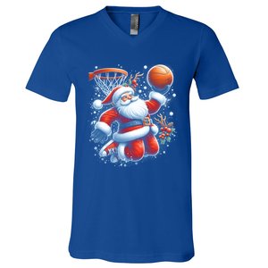 Christmas Santa Claus Basketball Funny Pajama Xmas Gift V-Neck T-Shirt