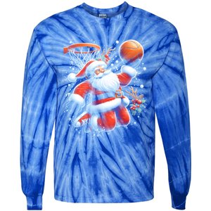 Christmas Santa Claus Basketball Funny Pajama Xmas Gift Tie-Dye Long Sleeve Shirt