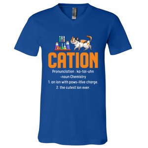 Cation Science Cat Definition Chemistry Student Teacher Meaningful Gift V-Neck T-Shirt