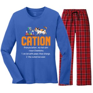 Cation Science Cat Definition Chemistry Student Teacher Meaningful Gift Women's Long Sleeve Flannel Pajama Set 