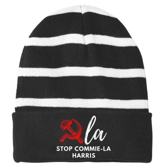 Commiela Stop Commiela Harris Stop Kamala Trump 2024 Striped Beanie with Solid Band