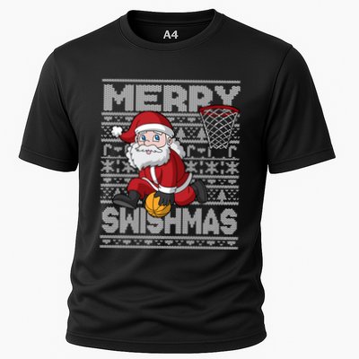 Christmas Santa Claus Basketball Merry Swishmas Funny Humor Gift Cooling Performance Crew T-Shirt