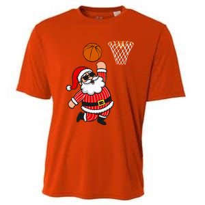 Christmas Santa Claus Dunking A Basketball Funny Xmas Great Gift Cooling Performance Crew T-Shirt