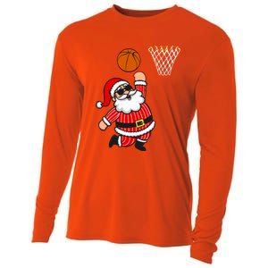 Christmas Santa Claus Dunking A Basketball Funny Xmas Great Gift Cooling Performance Long Sleeve Crew