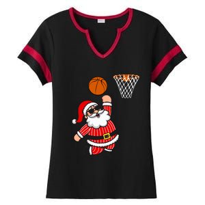 Christmas Santa Claus Dunking A Basketball Funny Xmas Great Gift Ladies Halftime Notch Neck Tee