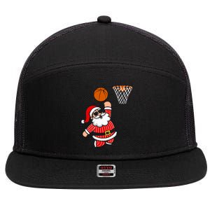 Christmas Santa Claus Dunking A Basketball Funny Xmas Great Gift 7 Panel Mesh Trucker Snapback Hat