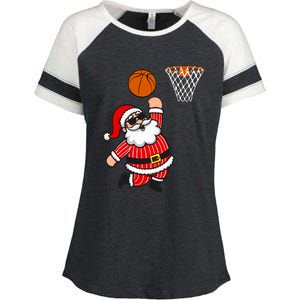 Christmas Santa Claus Dunking A Basketball Funny Xmas Great Gift Enza Ladies Jersey Colorblock Tee