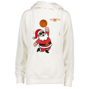 Christmas Santa Claus Dunking A Basketball Funny Xmas Great Gift Womens Funnel Neck Pullover Hood