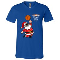 Christmas Santa Claus Dunking A Basketball Funny Xmas Great Gift V-Neck T-Shirt