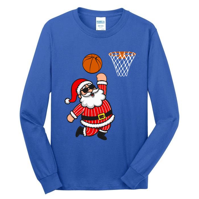 Christmas Santa Claus Dunking A Basketball Funny Xmas Great Gift Tall Long Sleeve T-Shirt