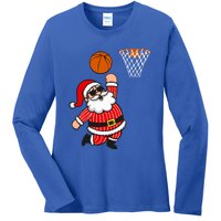 Christmas Santa Claus Dunking A Basketball Funny Xmas Great Gift Ladies Long Sleeve Shirt