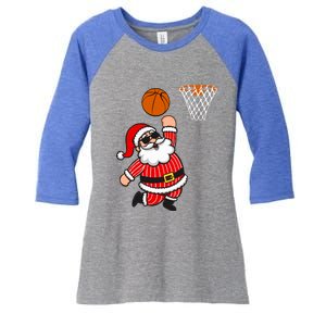 Christmas Santa Claus Dunking A Basketball Funny Xmas Great Gift Women's Tri-Blend 3/4-Sleeve Raglan Shirt