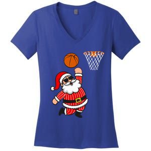 Christmas Santa Claus Dunking A Basketball Funny Xmas Great Gift Women's V-Neck T-Shirt