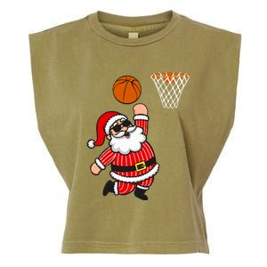 Christmas Santa Claus Dunking A Basketball Funny Xmas Great Gift Garment-Dyed Women's Muscle Tee