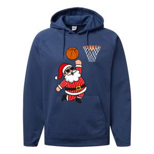 Christmas Santa Claus Dunking A Basketball Funny Xmas Great Gift Performance Fleece Hoodie