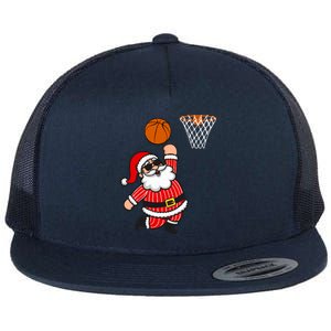 Christmas Santa Claus Dunking A Basketball Funny Xmas Great Gift Flat Bill Trucker Hat