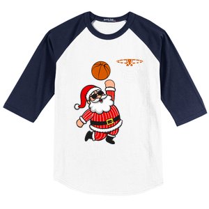 Christmas Santa Claus Dunking A Basketball Funny Xmas Great Gift Baseball Sleeve Shirt