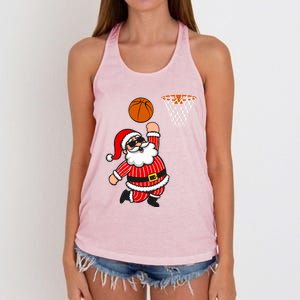 Christmas Santa Claus Dunking A Basketball Funny Xmas Great Gift Women's Knotted Racerback Tank