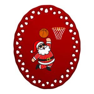 Christmas Santa Claus Dunking A Basketball Funny Xmas Great Gift Ceramic Oval Ornament