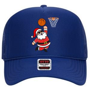 Christmas Santa Claus Dunking A Basketball Funny Xmas Great Gift High Crown Mesh Back Trucker Hat