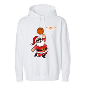 Christmas Santa Claus Dunking A Basketball Funny Xmas Great Gift Garment-Dyed Fleece Hoodie