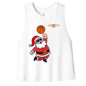 Christmas Santa Claus Dunking A Basketball Funny Xmas Great Gift Women's Racerback Cropped Tank