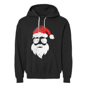 Christmas Santa Claus Face Sunglasses With Hat Beard Garment-Dyed Fleece Hoodie