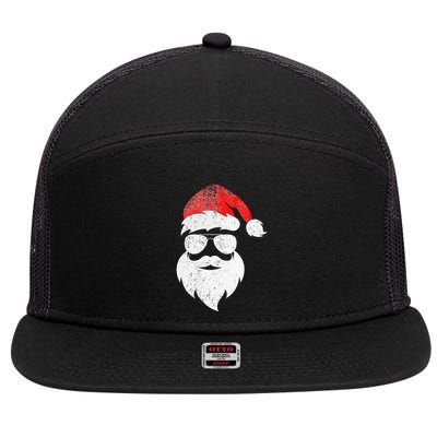 Christmas Santa Claus Face Sunglasses With Hat Beard 7 Panel Mesh Trucker Snapback Hat