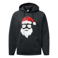 Christmas Santa Claus Face Sunglasses With Hat Beard Performance Fleece Hoodie