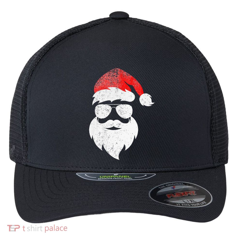 Christmas Santa Claus Face Sunglasses With Hat Beard Flexfit Unipanel Trucker Cap