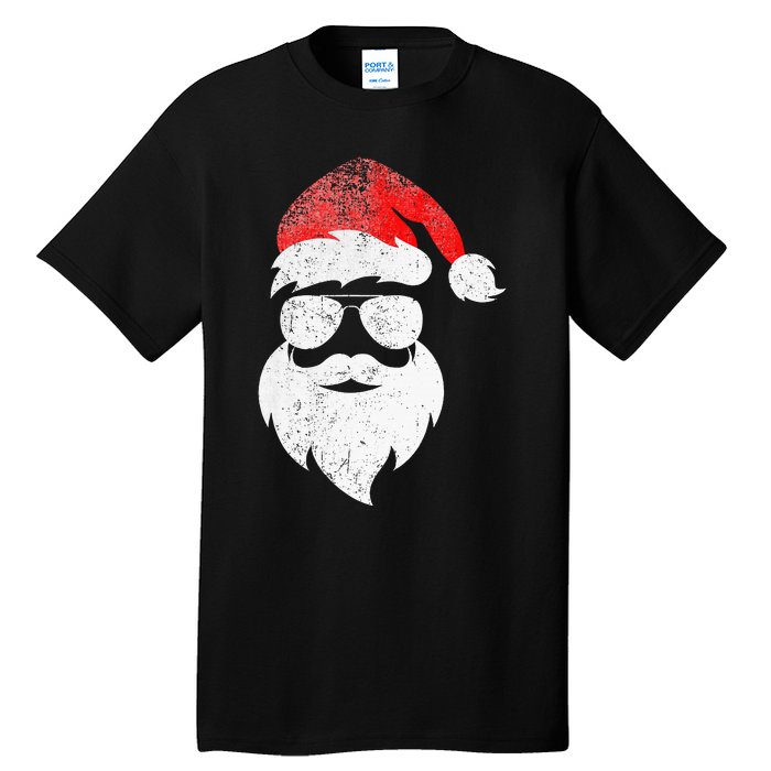 Christmas Santa Claus Face Sunglasses With Hat Beard Tall T-Shirt