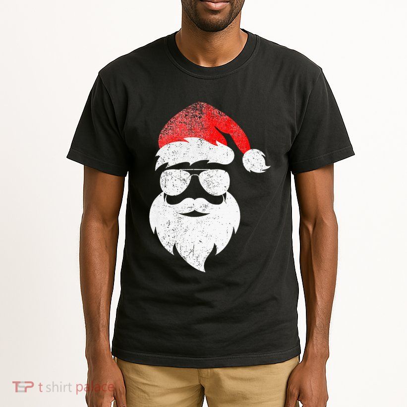 Christmas Santa Claus Face Sunglasses With Hat Beard Tall T-Shirt