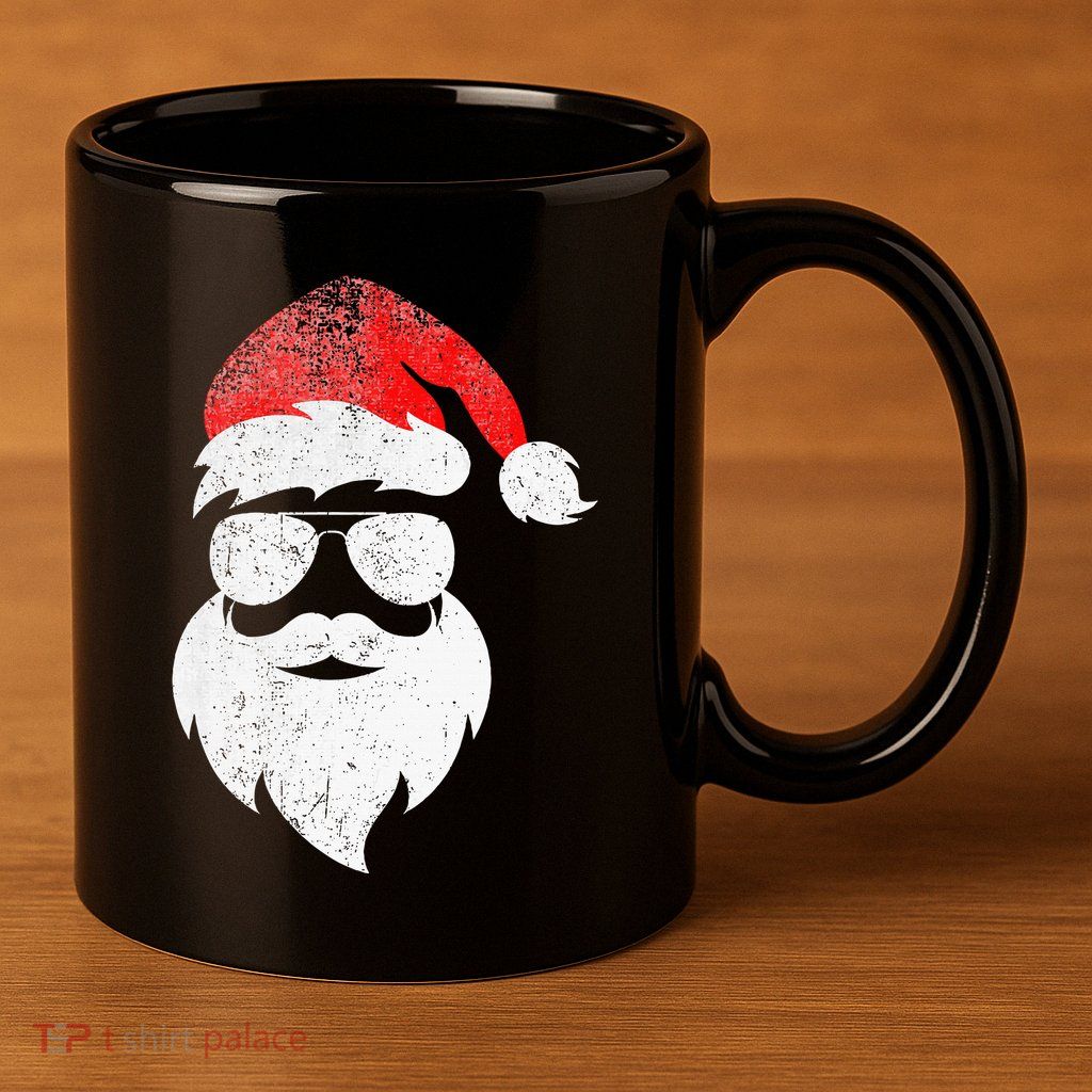 Christmas Santa Claus Face Sunglasses With Hat Beard 11oz C Handle Ceramic Mug