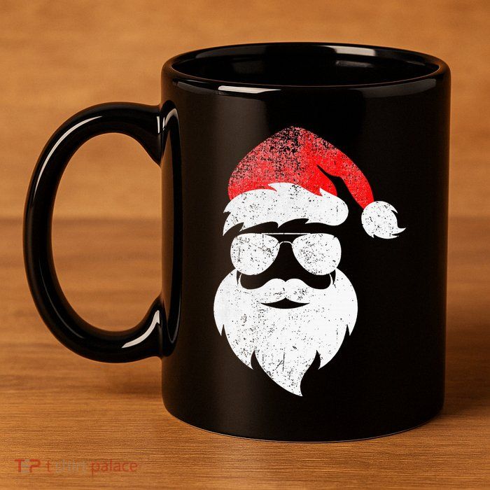 Christmas Santa Claus Face Sunglasses With Hat Beard 11oz C Handle Ceramic Mug
