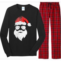 Christmas Santa Claus Face Sunglasses With Hat Beard Long Sleeve Pajama Set