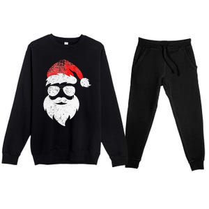 Christmas Santa Claus Face Sunglasses With Hat Beard Premium Crewneck Sweatsuit Set