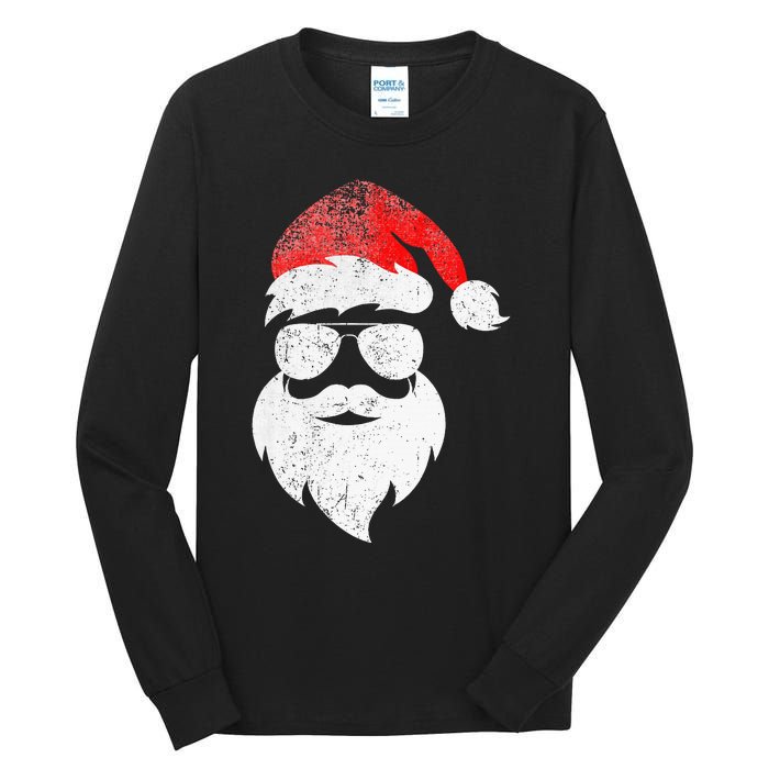 Christmas Santa Claus Face Sunglasses With Hat Beard Tall Long Sleeve T-Shirt