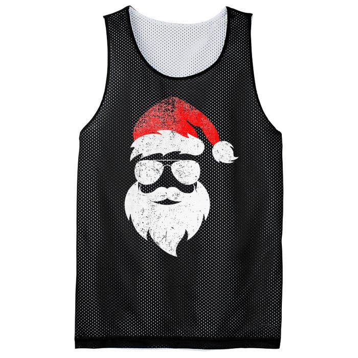 Christmas Santa Claus Face Sunglasses With Hat Beard Mesh Reversible Basketball Jersey Tank