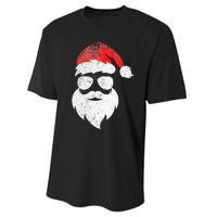 Christmas Santa Claus Face Sunglasses With Hat Beard Performance Sprint T-Shirt