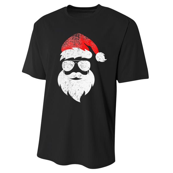 Christmas Santa Claus Face Sunglasses With Hat Beard Performance Sprint T-Shirt