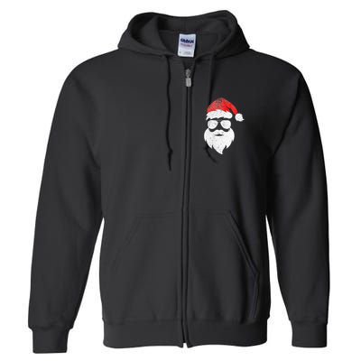Christmas Santa Claus Face Sunglasses With Hat Beard Full Zip Hoodie