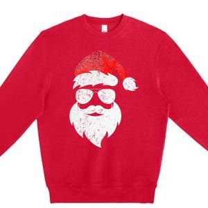 Christmas Santa Claus Face Sunglasses With Hat Beard Premium Crewneck Sweatshirt