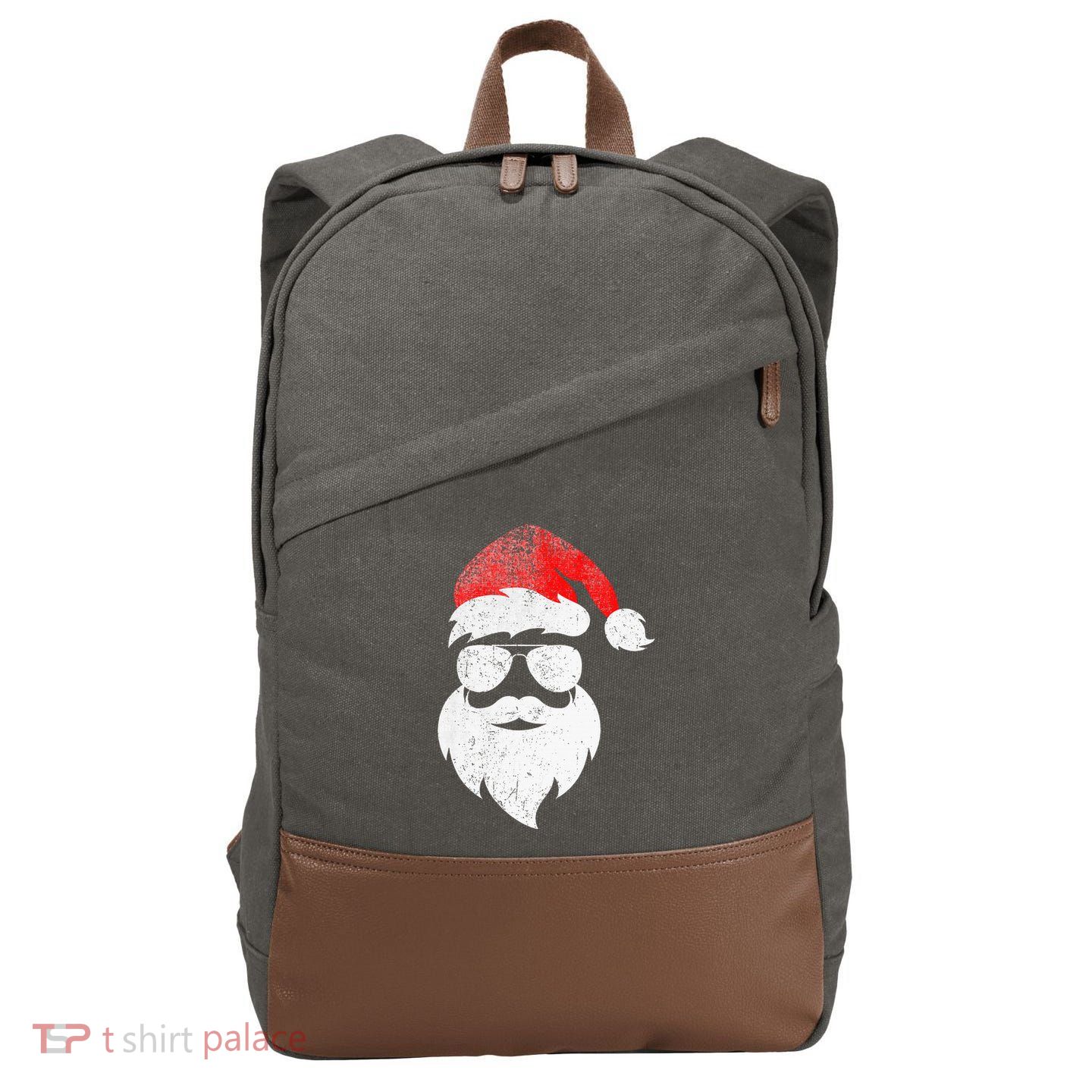 Christmas Santa Claus Face Sunglasses With Hat Beard Cotton Canvas Backpack