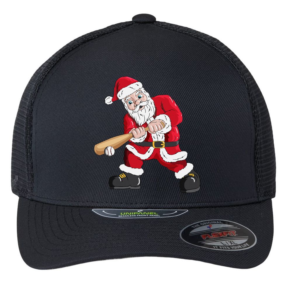 Christmas Santa Claus With Baseball Bat Baseball Flexfit Unipanel Trucker Cap